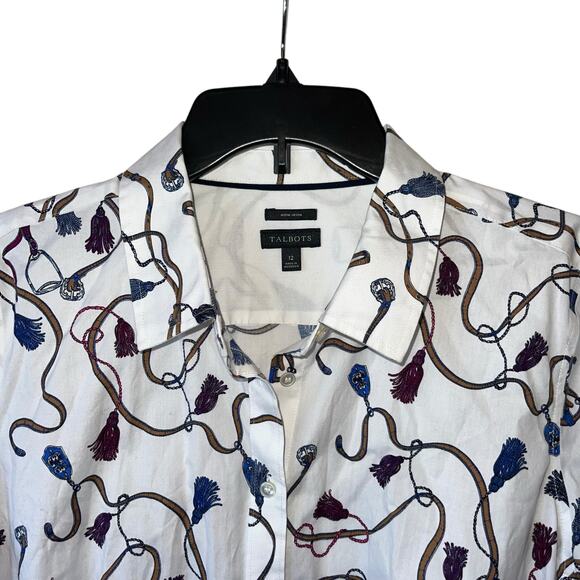 Talbots Button Up Shirt Equestrian Tassel Shirt - Picture 5 of 11
